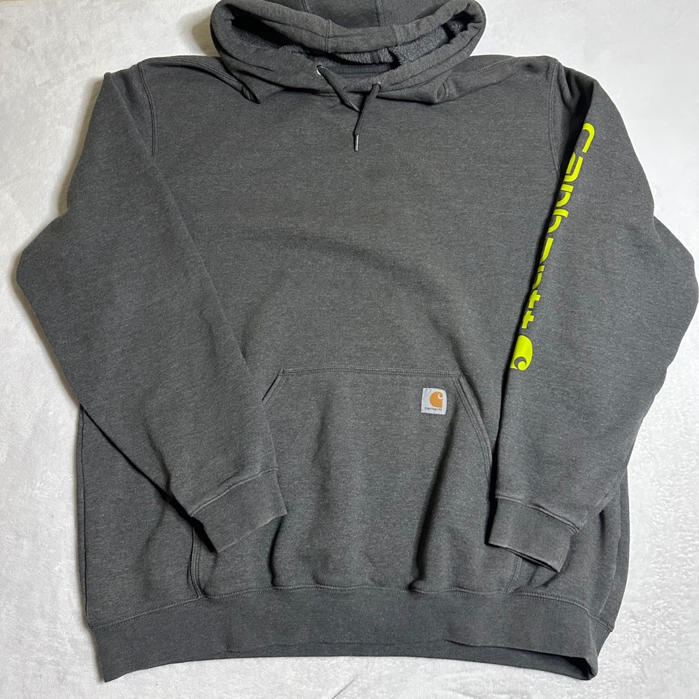 Carhartt Men's 2XL Loose Fit Logo Sleeve Graphic Hoodie Gray Neon Pullover